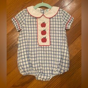 Blue and White Checkered Baby Bubble with Red Apple Embroidery 9M 100% Cotton